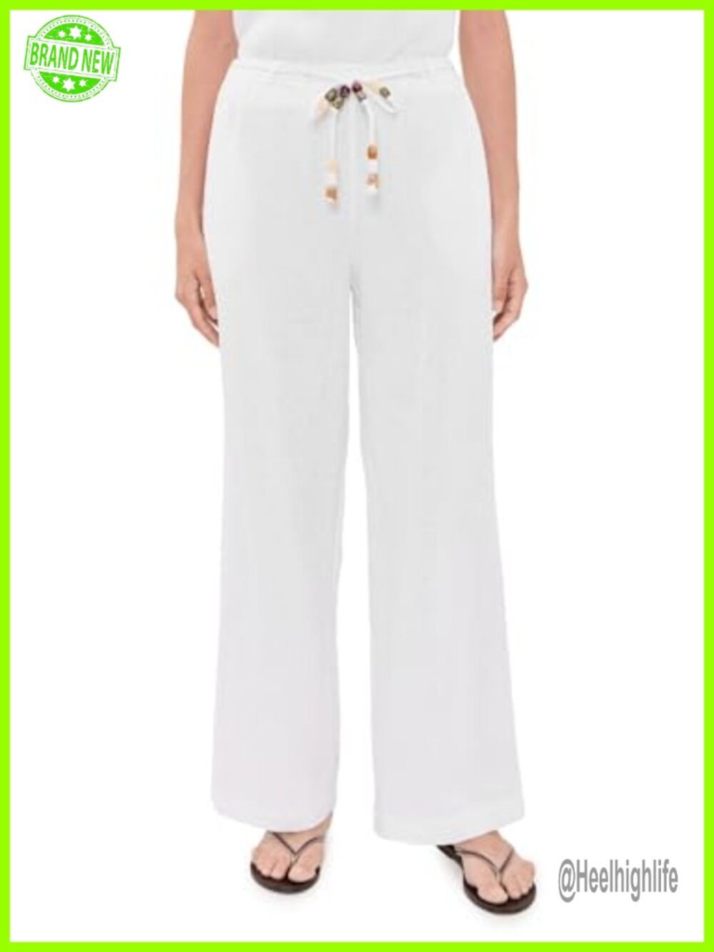 Beaded Belt Linen Wide Leg Palazzo Pants High Rise Loose Fit